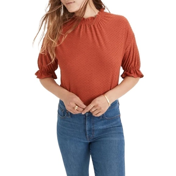 𝅺NEW Madewell Clipdot Ruffle Top Etruscan Clay Red - Picture 1 of 3